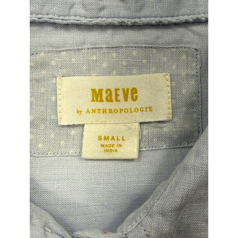 Anthropologie Maeve blue 100% linen button-down shirt oversized high-low hem - Picture 3 of 14